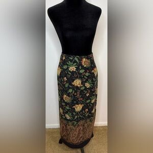 Vintage 80’s Briggs Black Floral Paisley maxi skirt back zip preppy boho 12P EUC